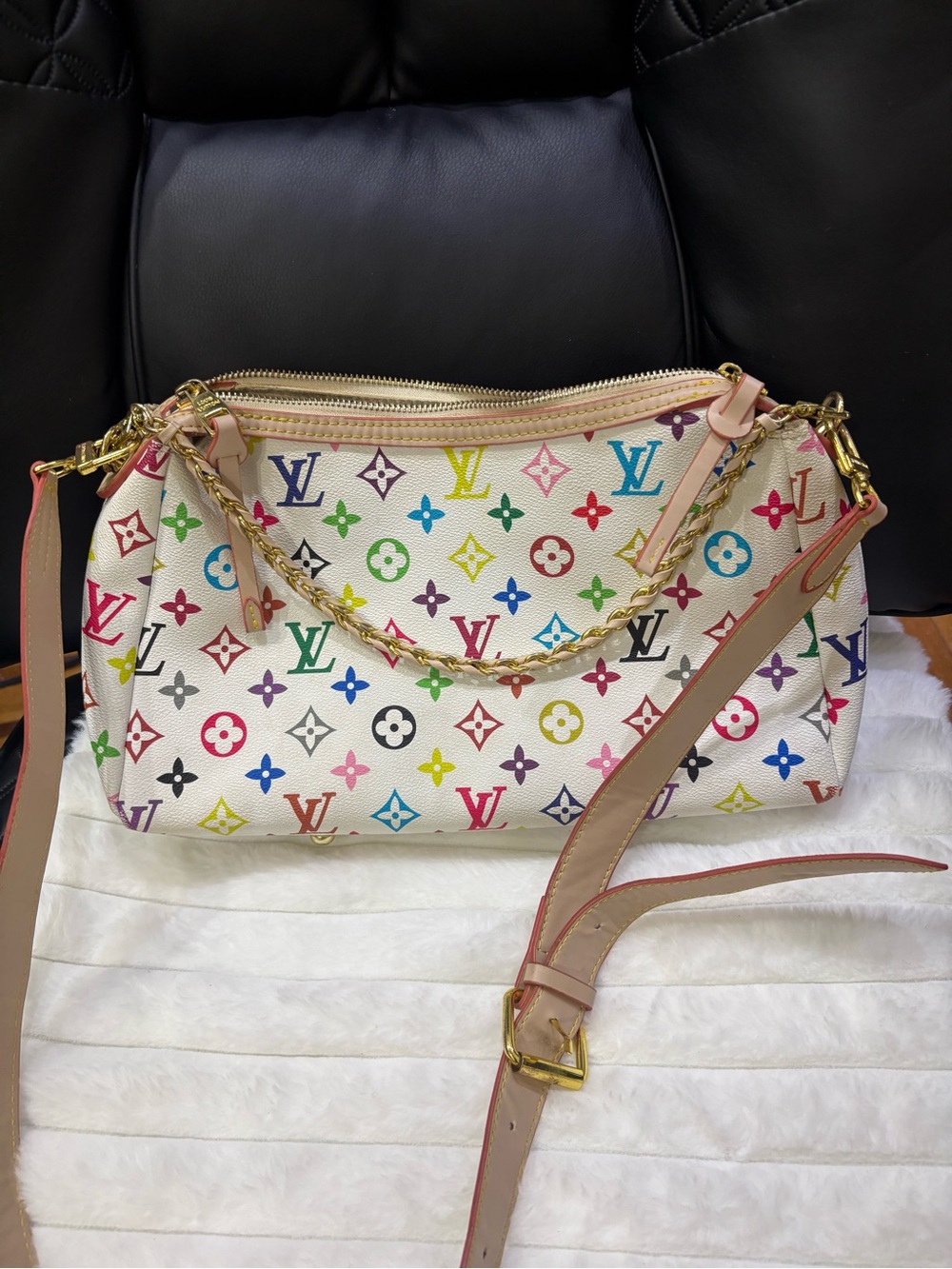 & Other Stories White Multicolor Logo Shoulder Bag with Gold Chain